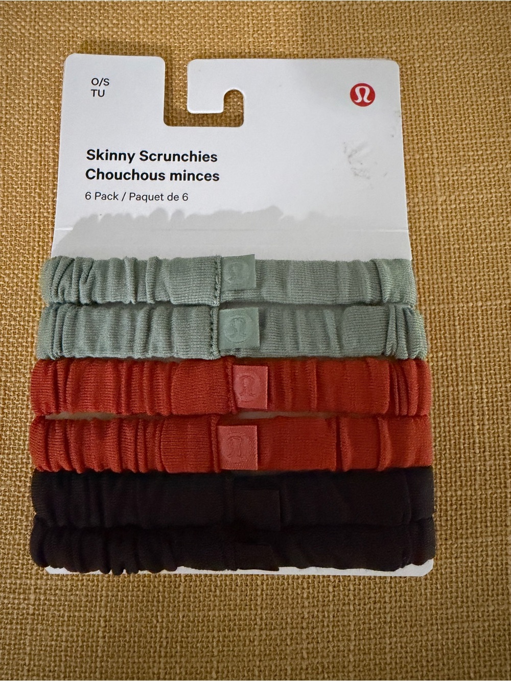 lululemon athletica Skinny Scrunchies 6-Pack — Sage Green, Rust, Black